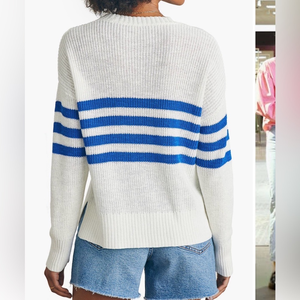 Faherty Miramar Stripe Linen & Organic Cotton Sweater Medium - Picture 3 of 10